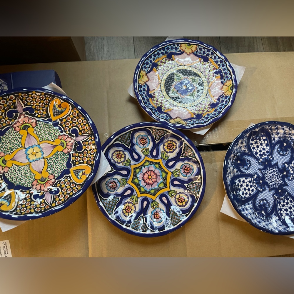 New Set of Pottery Barn Del Sol Melamine Salad Plates, Blue Multi, 9”D #1